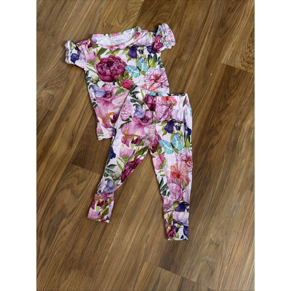 Posh Peanut Baby Girls 12-18 Months Butterfly Garden 2pc Pajamas Bamboo EUC